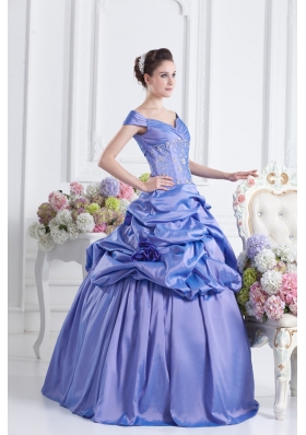 Blue Off The Shoulder Pick-ups Purple Quinceanera Dress with Beading