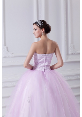 Cute Ball Gown Strapless Beading and Appliques Tulle Baby Pink Quinceanera Dress