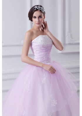 Cute Ball Gown Strapless Beading and Appliques Tulle Baby Pink Quinceanera Dress