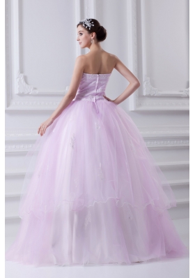 Cute Ball Gown Strapless Beading and Appliques Tulle Baby Pink Quinceanera Dress