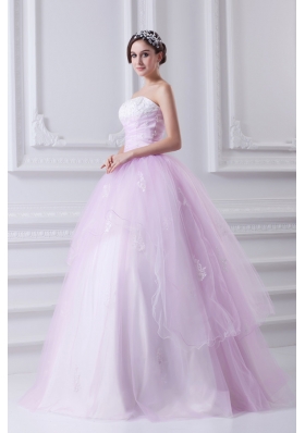 Cute Ball Gown Strapless Beading and Appliques Tulle Baby Pink Quinceanera Dress