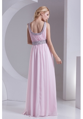 Empire Scoop Chiffon Beading Ruching Baby Pink Prom Dress