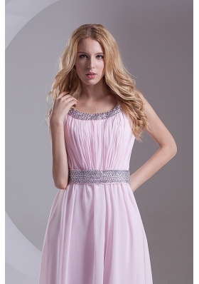 Empire Scoop Chiffon Beading Ruching Baby Pink Prom Dress