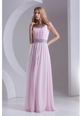 Empire Scoop Chiffon Beading Ruching Baby Pink Prom Dress