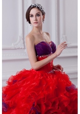 Fashionable Sweetheart Beading and Appliques Multi-color Quinceanera Dress with Ruffles