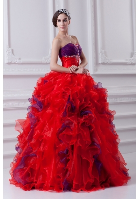 Fashionable Sweetheart Beading and Appliques Multi-color Quinceanera Dress with Ruffles