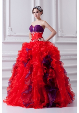 Fashionable Sweetheart Beading and Appliques Multi-color Quinceanera Dress with Ruffles