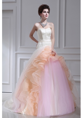 Multi-color Ball Gown Strapless Ruffles Court Train Quinceanera Dress