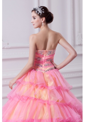 Pretty Ball Gown Strapless Beading and Appliques Hot Pink Quinceanera Dress With Zipper Up