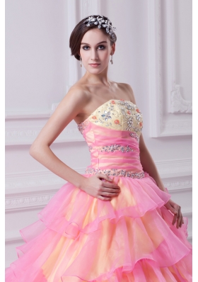 Pretty Ball Gown Strapless Beading and Appliques Hot Pink Quinceanera Dress With Zipper Up