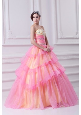 Pretty Ball Gown Strapless Beading and Appliques Hot Pink Quinceanera Dress With Zipper Up