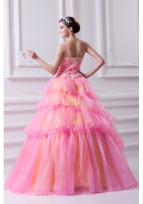 Pretty Ball Gown Strapless Beading and Appliques Hot Pink Quinceanera Dress With Zipper Up