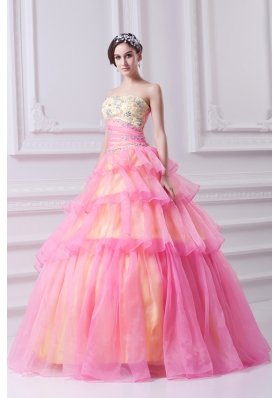 Pretty Ball Gown Strapless Beading and Appliques Hot Pink Quinceanera Dress With Zipper Up