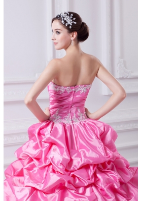 Pretty Rose Pink Strapless Appliques 2014 Quinceanera Dress with Appliques