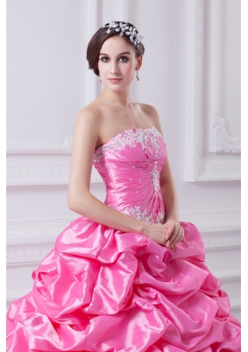 Pretty Rose Pink Strapless Appliques 2014 Quinceanera Dress with Appliques