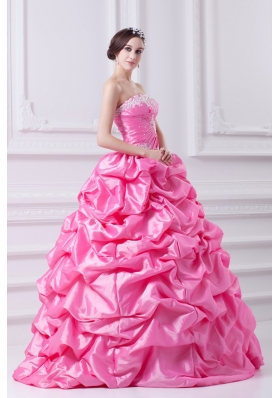 Pretty Rose Pink Strapless Appliques 2014 Quinceanera Dress with Appliques