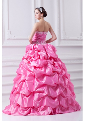 Pretty Rose Pink Strapless Appliques 2014 Quinceanera Dress with Appliques