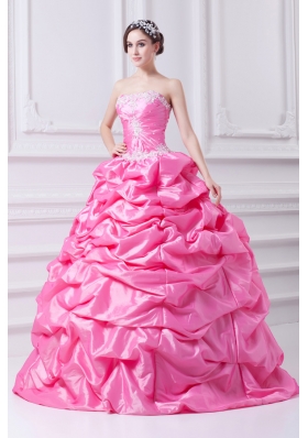 Pretty Rose Pink Strapless Appliques 2014 Quinceanera Dress with Appliques