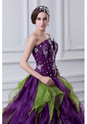 Uniques Multi-color Strapless Ball Gown Quinceanera Dress with Beading