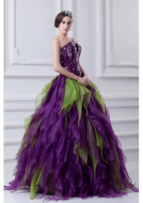 Uniques Multi-color Strapless Ball Gown Quinceanera Dress with Beading