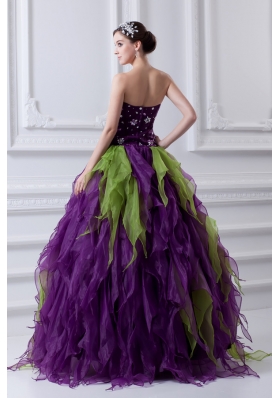 Uniques Multi-color Strapless Ball Gown Quinceanera Dress with Beading