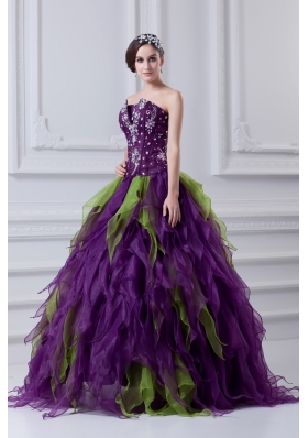 Uniques Multi-color Strapless Ball Gown Quinceanera Dress with Beading