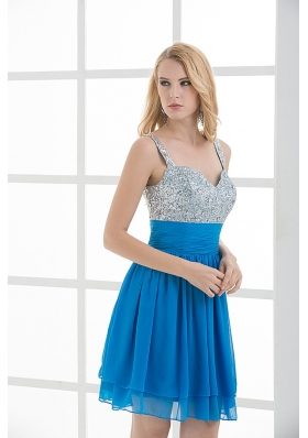 A-line Straps Sleeveless Beading and Ruching  Prom Dress