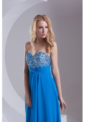 Empire Sweetheart Chiffon Beading Deep Sky Blue Prom Dress