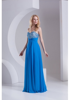 Empire Sweetheart Chiffon Beading Deep Sky Blue Prom Dress