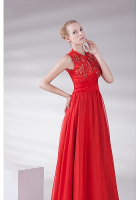 2014 New Empire Scoop Appliques Wine Red Chiffon Prom Dress