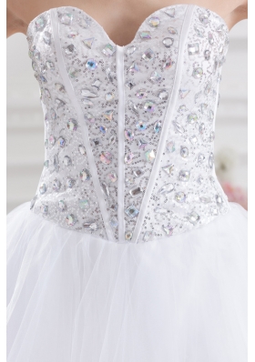 A-line Rhinestone Sweetheart Knee-length Prom Dress in White