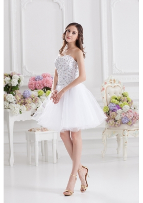 A-line Rhinestone Sweetheart Knee-length Prom Dress in White