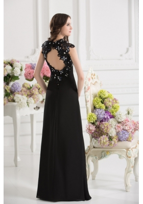 A-line V-neck Chiffon Beading Floor-length Prom Dress in Black