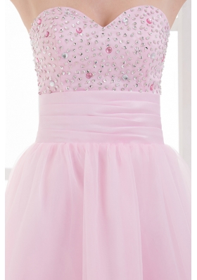 Baby Pink A-line Sweetheart Prom Dress with Beading and Ruching