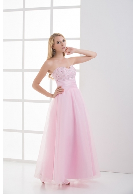 Baby Pink A-line Sweetheart Prom Dress with Beading and Ruching