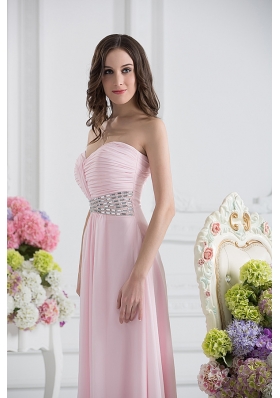 Baby Pink Sweetheart Empire Prom Dress with Ruching and Beading