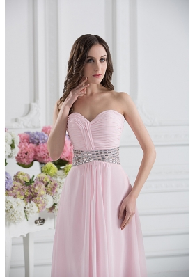 Baby Pink Sweetheart Empire Prom Dress with Ruching and Beading