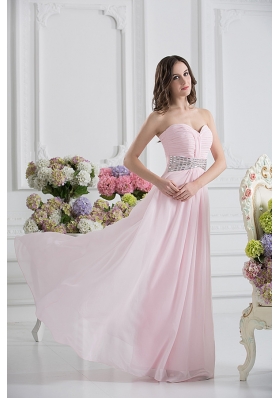 Baby Pink Sweetheart Empire Prom Dress with Ruching and Beading