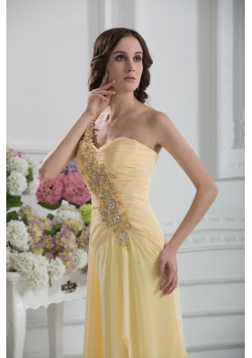 Bowknot Sweetheart Empire Watteau Train Prom Dress in Gold