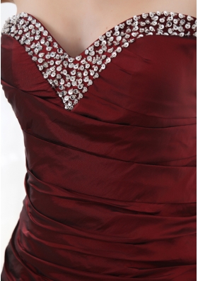 Column Burgundy Beadings Hand Made Flowers Sweetheart Prom  Dress