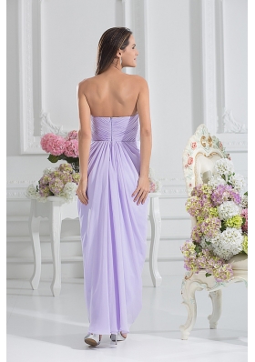 Column Sweetheart Floor-length Ruching Lavender Prom Dress