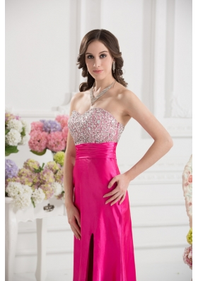 Column Sweetheart Taffeta Beading Hot Pink Ankle-length Prom Dress