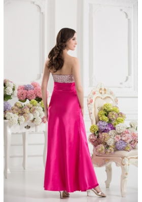 Column Sweetheart Taffeta Beading Hot Pink Ankle-length Prom Dress