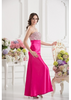 Column Sweetheart Taffeta Beading Hot Pink Ankle-length Prom Dress