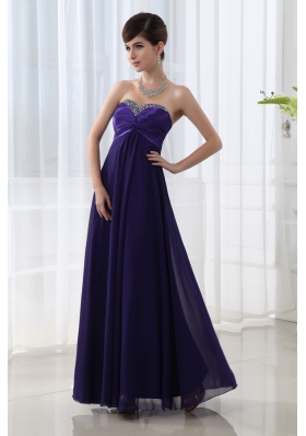 Dark Purple Sleeveless Prom Dress with Sweetheart Empire Beading