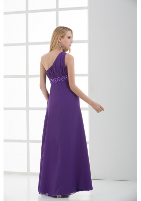 Empire One Shoulder Beading Chiffon Purple Prom Dress