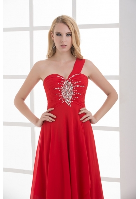 Empire One Shoulder Floor-length Chiffon Red Prom Dress