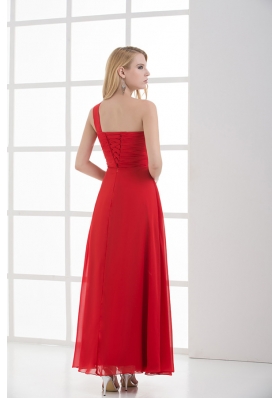 Empire One Shoulder Floor-length Chiffon Red Prom Dress