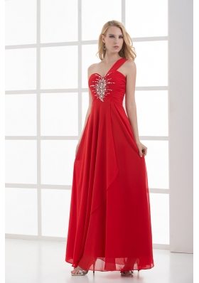 Empire One Shoulder Floor-length Chiffon Red Prom Dress