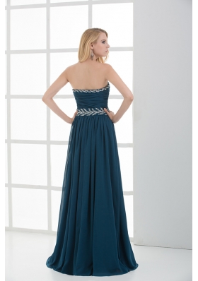 Empire Strapless Beading Blue Floor-length Chiffon Prom Dress